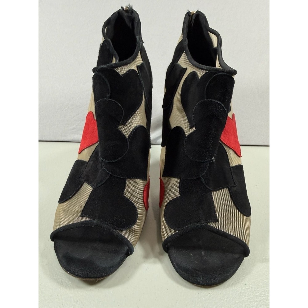 Diane von Furstenberg Black and Red Heart Suede Mesh Peep Toe Stiletto Heels Siz - Picture 3 of 11